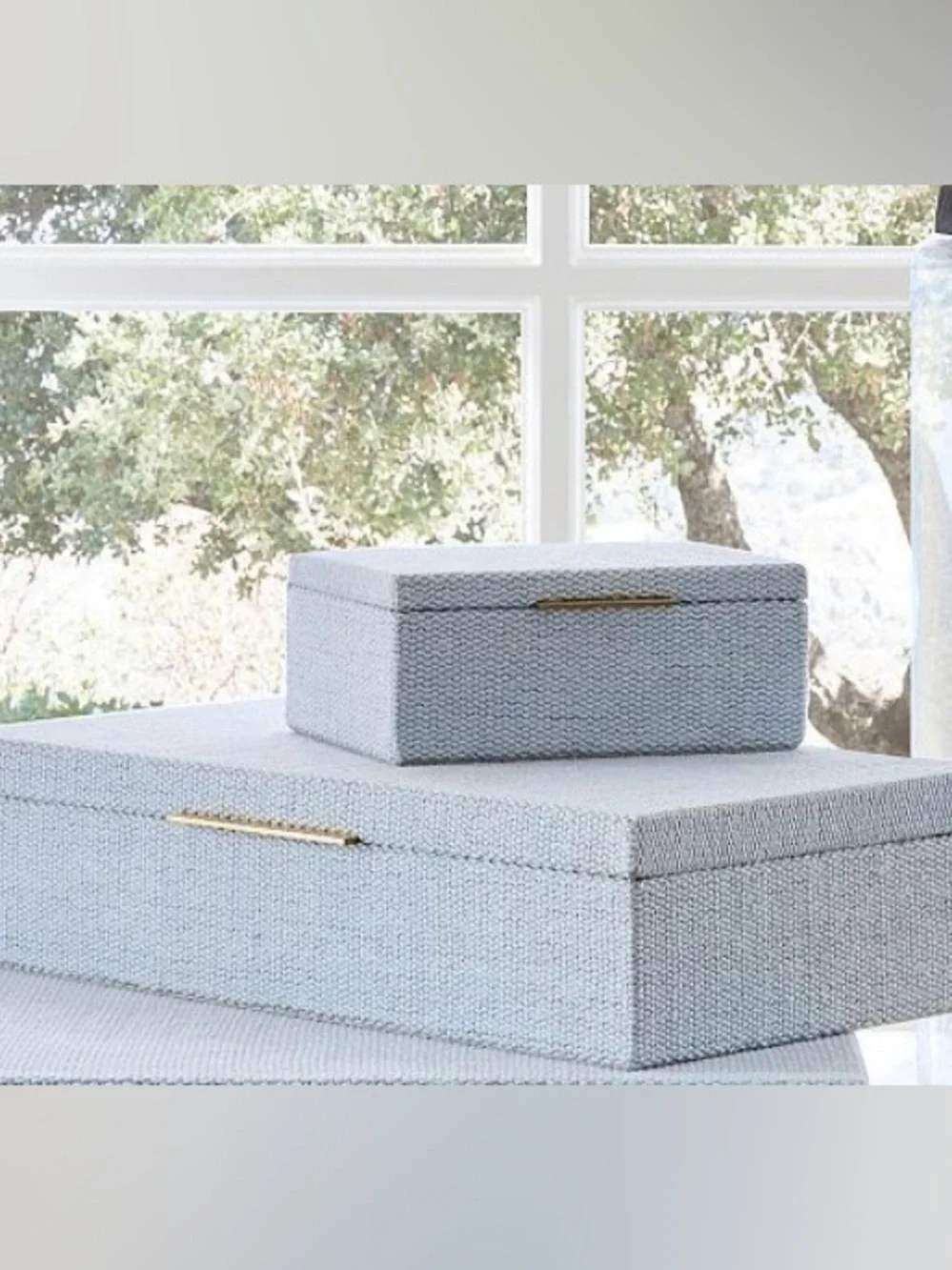 Pottery Barn Set Hampton Jewelry Boxes Small + Medium Chambray Blue NWT Bundle
